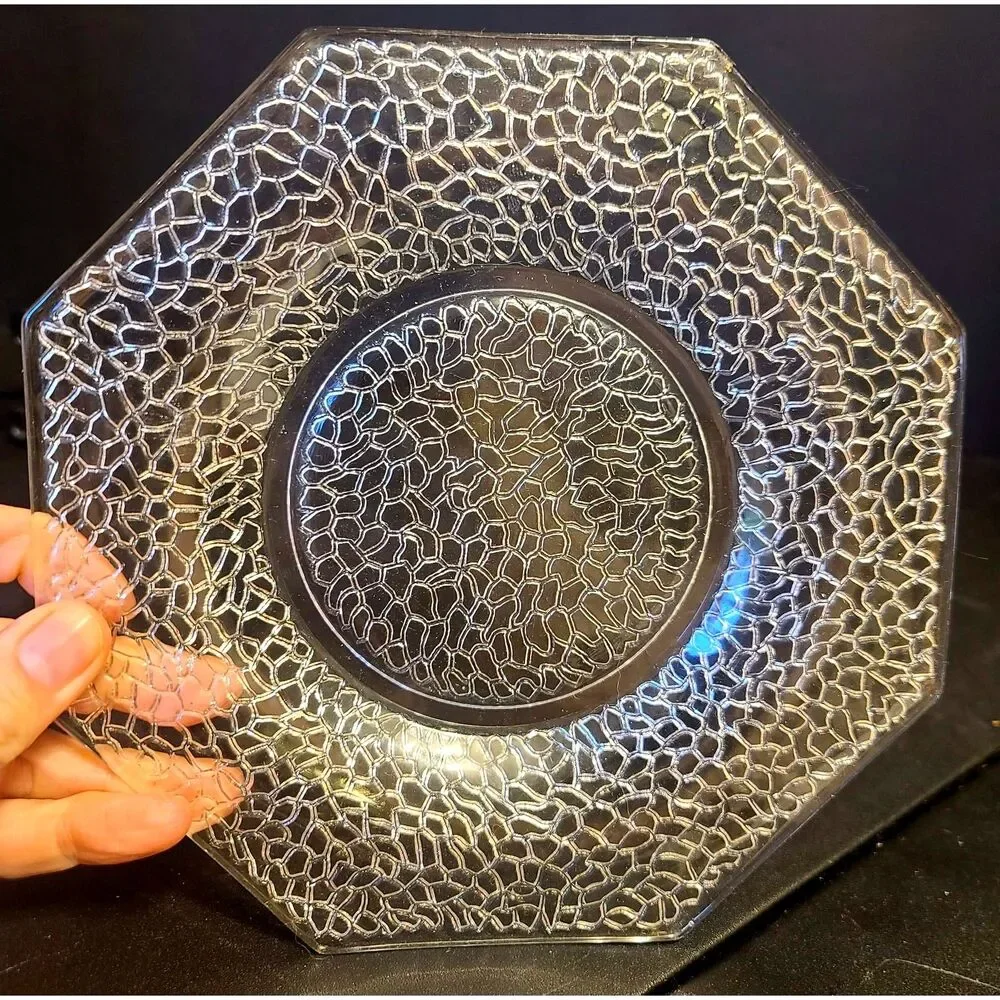 LE Smith Glass Cracky Clear Octagon Salad/Bread Plates‎ 1920s Set of 8 NOTE